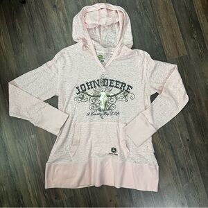 John Deere Women's Light Pink Hoodie Lightweight with Sparkles